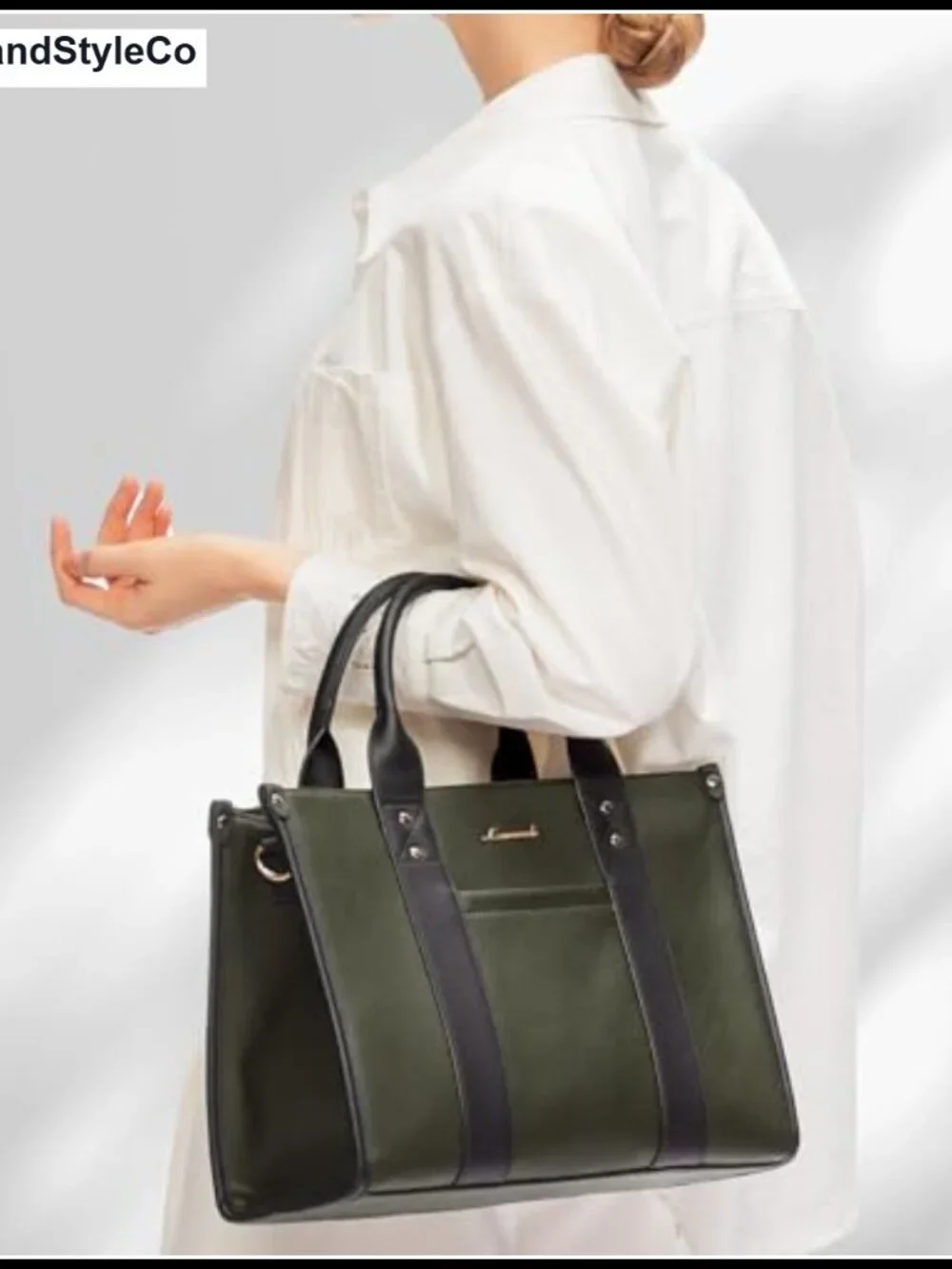 Faux Leather Satchel Tote Bag with Zipper Adjustable Strap Fits 13